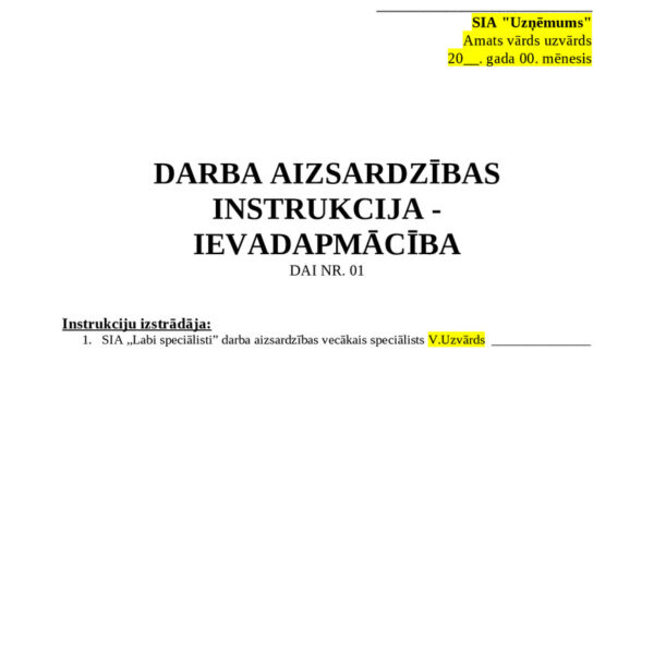 Darba aizsardzības instrukcija ievadapmācība